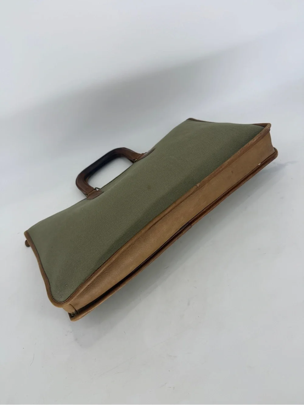 Coach Vintage Olive Canvas Twill Slim Satchel with Brown Leather Trim